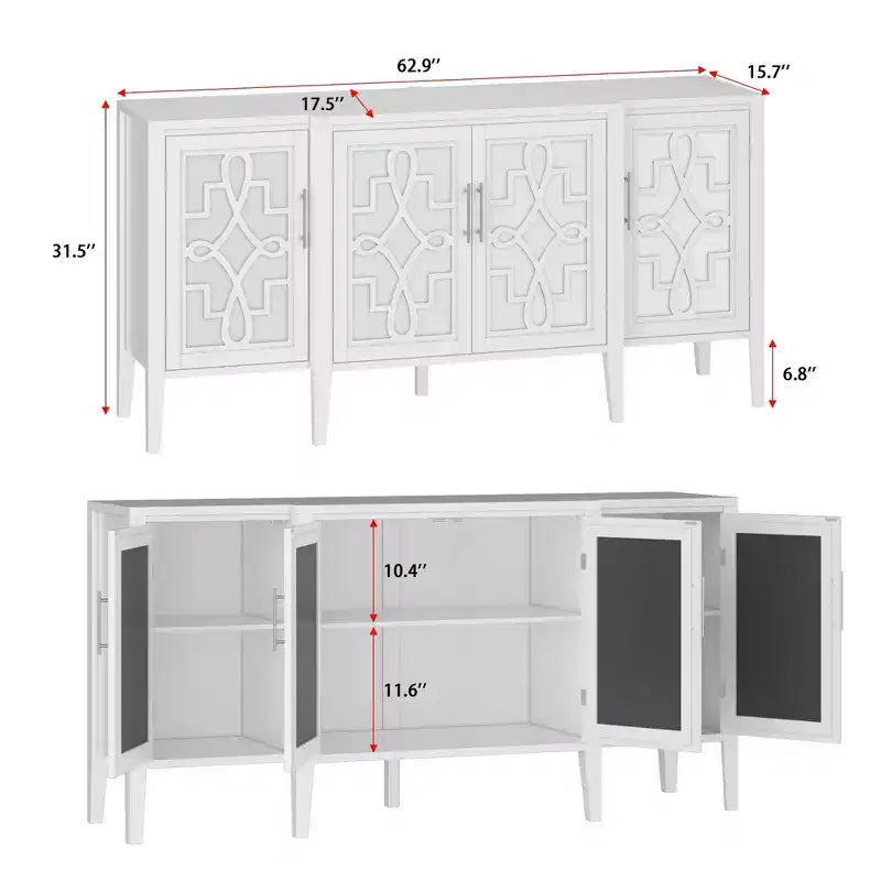 Buffet de rangement d'appoint en bois blanc avec tiroirs pour l'organisation de la maison