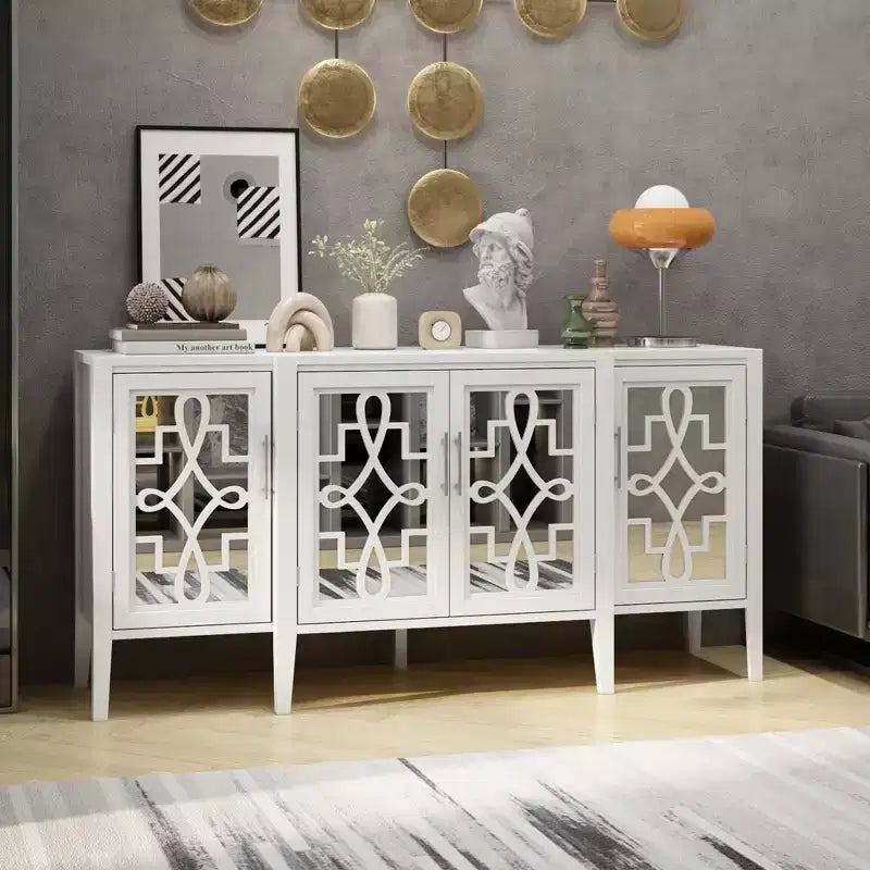Buffet de rangement d'appoint en bois blanc avec tiroirs pour l'organisation de la maison