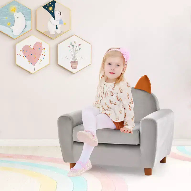 Canapé Enfant Fauteuil Enfant avec Construction Robuste en Bois et Lapin Rose en Velours Hollandais