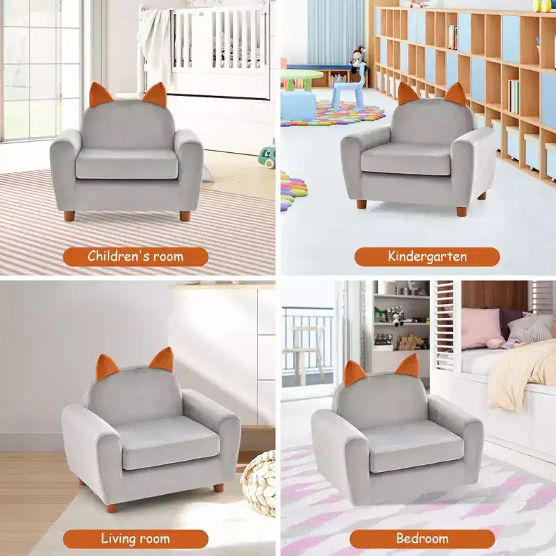 Canapé Enfant Fauteuil Enfant avec Construction Robuste en Bois et Lapin Rose en Velours Hollandais