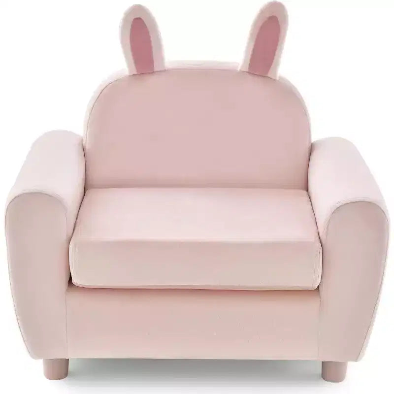 Canapé Enfant Fauteuil Enfant avec Construction Robuste en Bois et Lapin Rose en Velours Hollandais