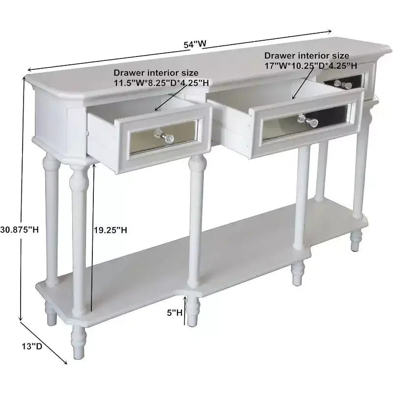 Console de canapé avec tiroirs de rangement et étagère pour entrée, Blanc