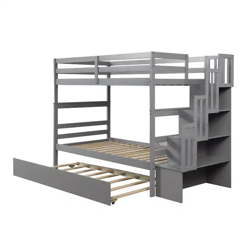 Lits superposés jumeaux avec tiroir gigogne et escalier avec rangement intégré