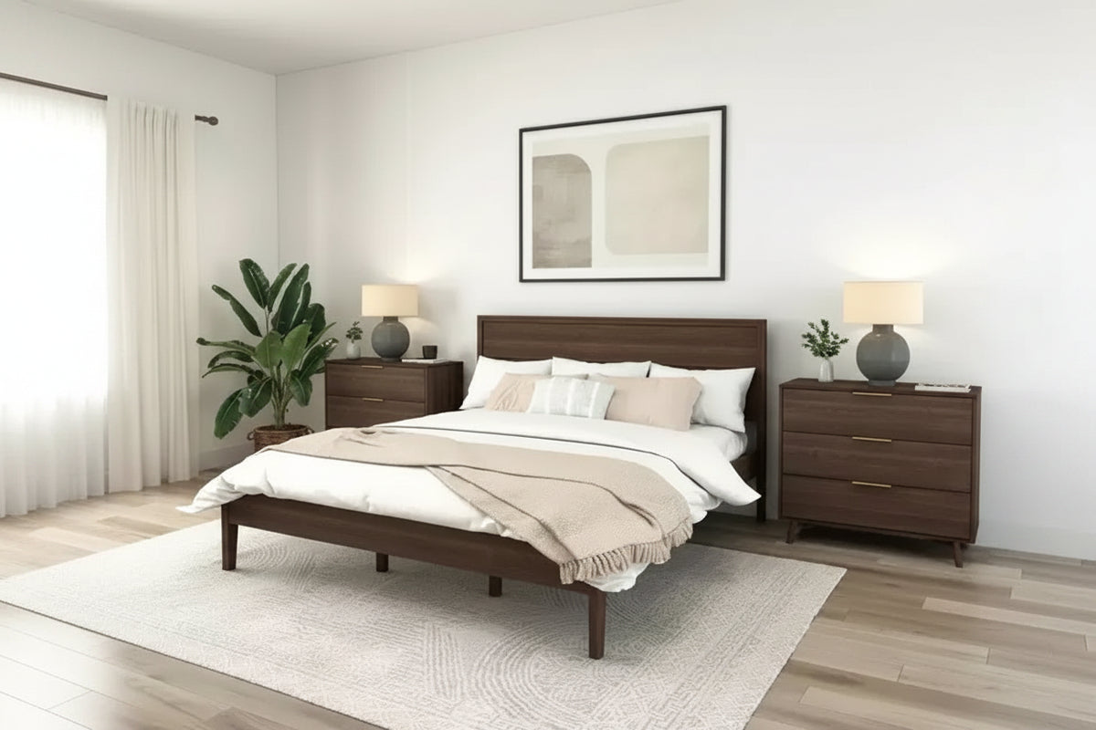 Plank+Beam Duo Solid Wood King Bed Frame with Panel Headboard , No Box Spring Needed