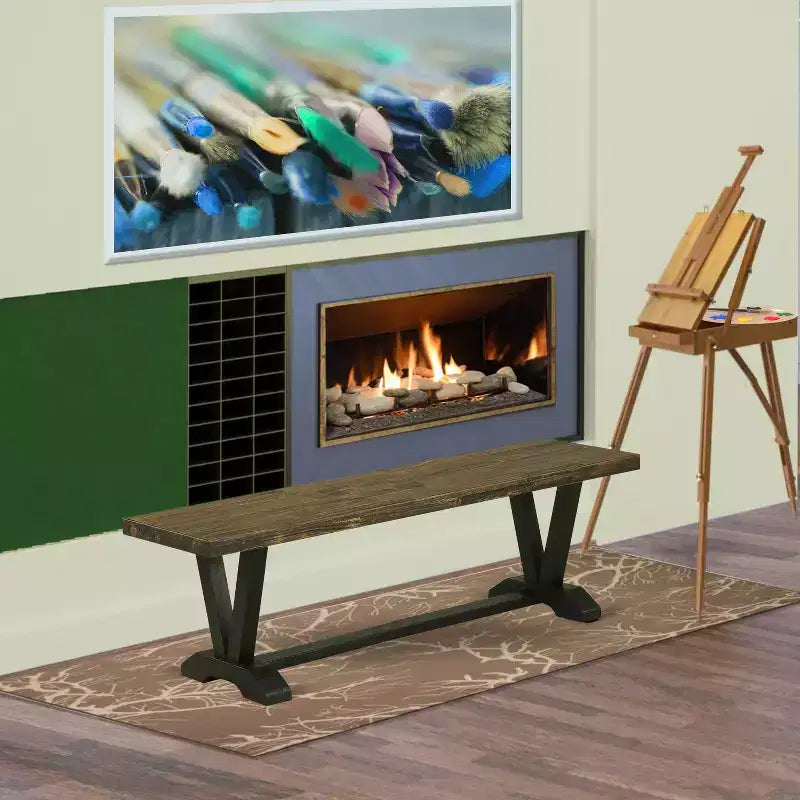 Banc de table à manger moderne avec assise en bois, 60x15x18 pouces, Noir/Espresso