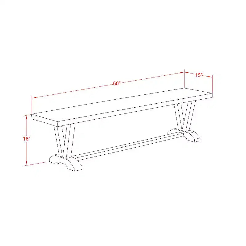 Banc de table à manger moderne avec assise en bois, 60x15x18 pouces, Noir/Espresso