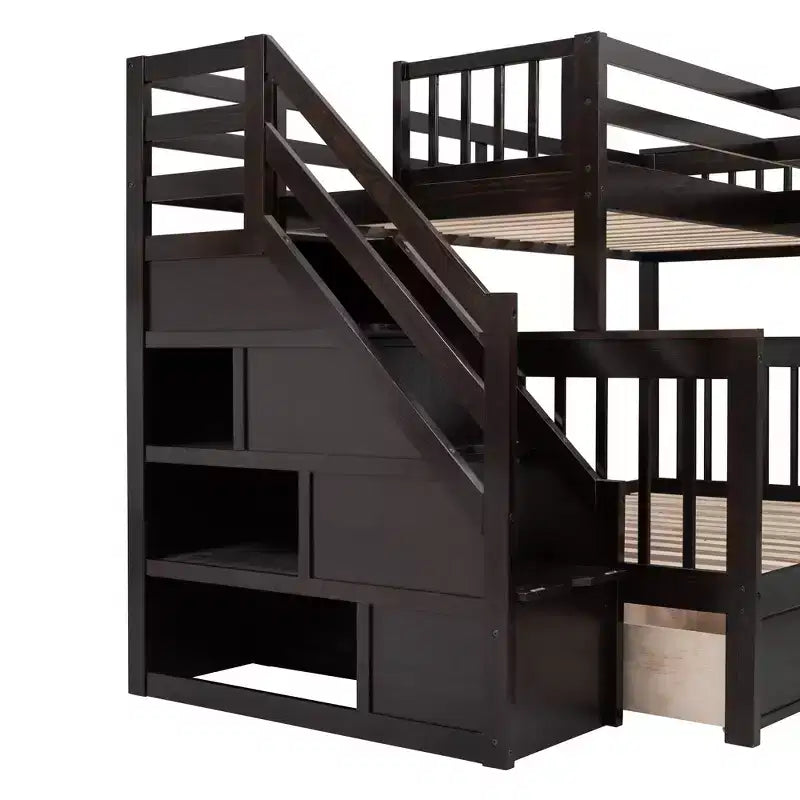 Lit superposé en L au design moderne, double sur grand format, avec 3 tiroirs, bureau portable et armoire