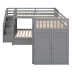 Lit superposé en L au design moderne, double sur grand format, avec 3 tiroirs, bureau portable et armoire
