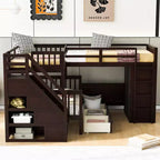 Lit superposé en L au design moderne, double sur grand format, avec 3 tiroirs, bureau portable et armoire