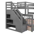 Lit superposé en L au design moderne, double sur grand format, avec 3 tiroirs, bureau portable et armoire