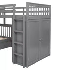 Lit superposé en L au design moderne, double sur grand format, avec 3 tiroirs, bureau portable et armoire