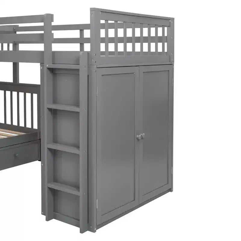 Lit superposé en L au design moderne, double sur grand format, avec 3 tiroirs, bureau portable et armoire