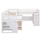 Lit superposé en L au design moderne, double sur grand format, avec 3 tiroirs, bureau portable et armoire