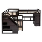 Lit superposé en L au design moderne, double sur grand format, avec 3 tiroirs, bureau portable et armoire