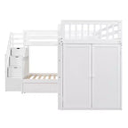 Lit superposé en L au design moderne, double sur grand format, avec 3 tiroirs, bureau portable et armoire
