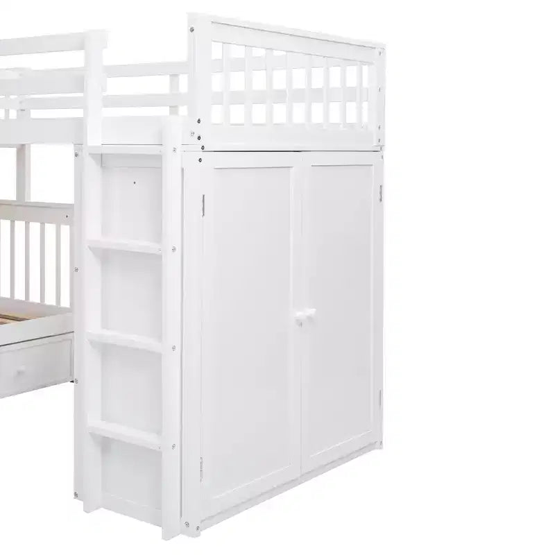 Lit superposé en L au design moderne, double sur grand format, avec 3 tiroirs, bureau portable et armoire