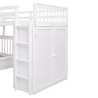 Lit superposé en L au design moderne, double sur grand format, avec 3 tiroirs, bureau portable et armoire