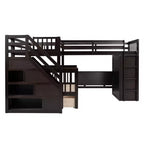 Lit superposé en L au design moderne, double sur grand format, avec 3 tiroirs, bureau portable et armoire