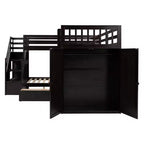 Lit superposé en L au design moderne, double sur grand format, avec 3 tiroirs, bureau portable et armoire