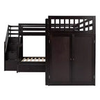 Lit superposé en L au design moderne, double sur grand format, avec 3 tiroirs, bureau portable et armoire