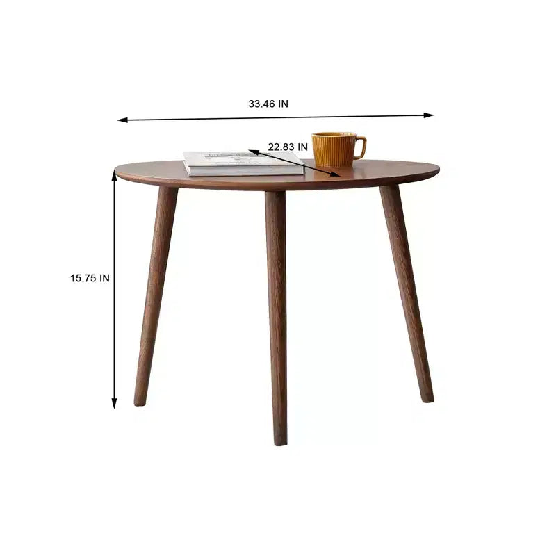 Table basse ovale en bois de chêne massif Mid-Century Modern de 85 cm de large avec trois pieds