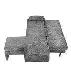 Canapé-lit futon convertible 94W avec dossier réglable, méridienne réversible et accoudoirs amovibles, beige/gris