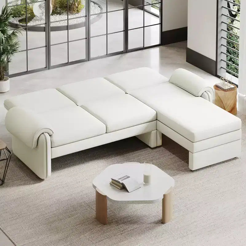 Canapé-lit futon convertible 94W avec dossier réglable, méridienne réversible et accoudoirs amovibles, beige/gris