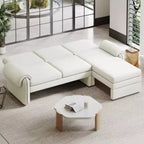 Canapé-lit futon convertible 94W avec dossier réglable, méridienne réversible et accoudoirs amovibles, beige/gris