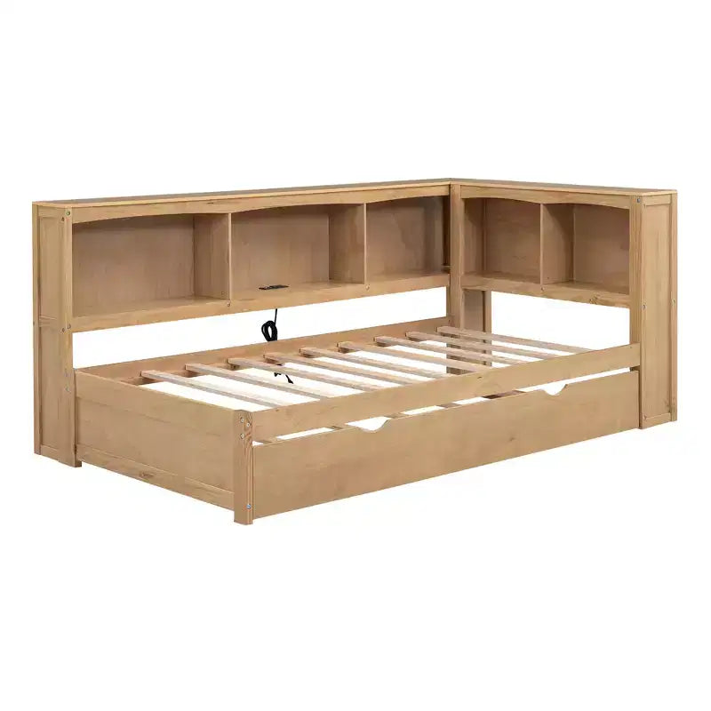 Lit de repos double au design moderne avec lit gigogne, armoires de rangement et ports USB