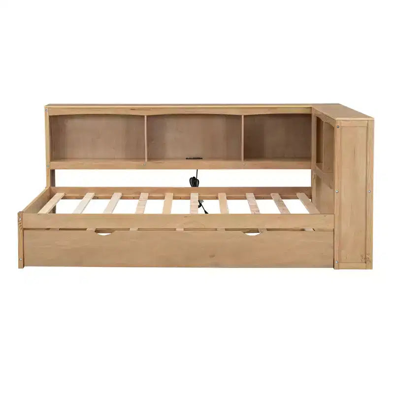 Lit de repos double au design moderne avec lit gigogne, armoires de rangement et ports USB
