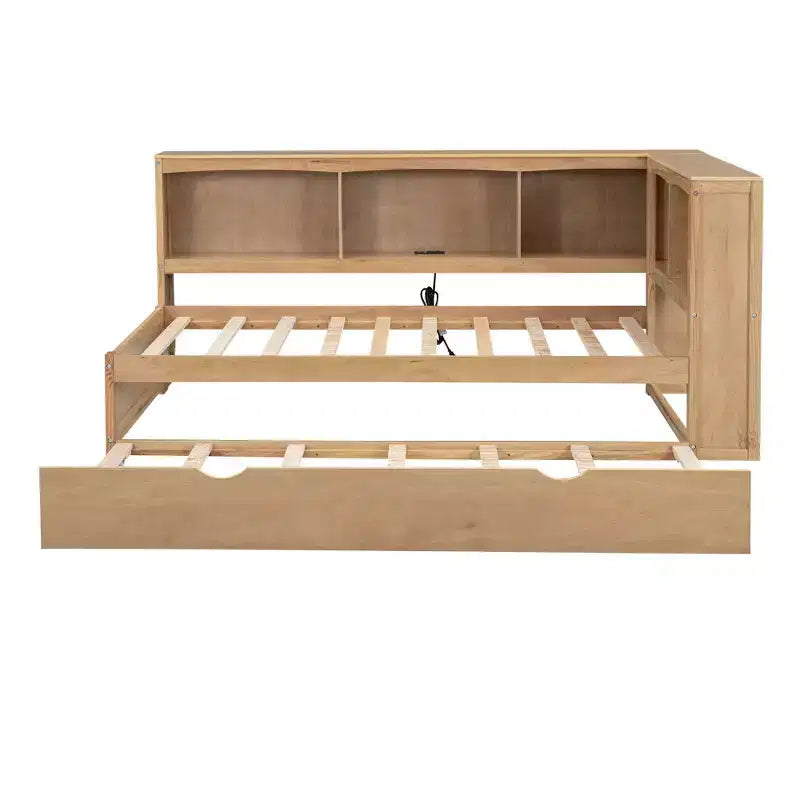 Lit de repos double au design moderne avec lit gigogne, armoires de rangement et ports USB