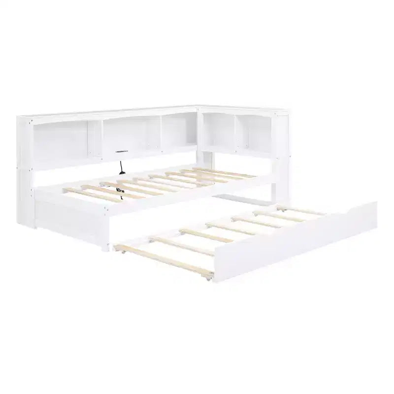 Lit de repos double au design moderne avec lit gigogne, armoires de rangement et ports USB
