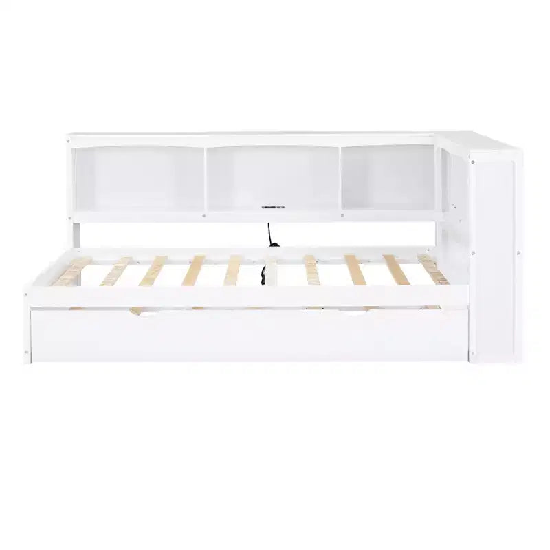 Lit de repos double au design moderne avec lit gigogne, armoires de rangement et ports USB