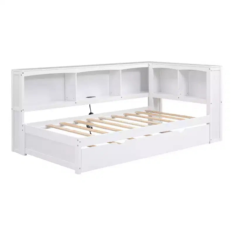 Lit de repos double au design moderne avec lit gigogne, armoires de rangement et ports USB