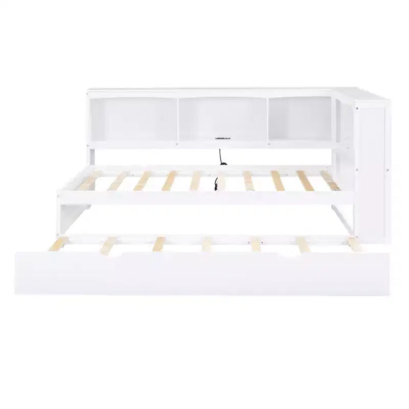 Lit de repos double au design moderne avec lit gigogne, armoires de rangement et ports USB