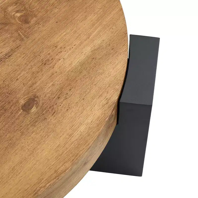 Table basse gigogne ronde, Table d'appoint, Table basse avec plateau en verre transparent et pieds en forme de L, Blanc/Marron+Noir