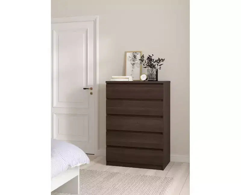 Commode verticale en panneau de particules de 13,79 cm de hauteur avec 5 tiroirs, finition marron