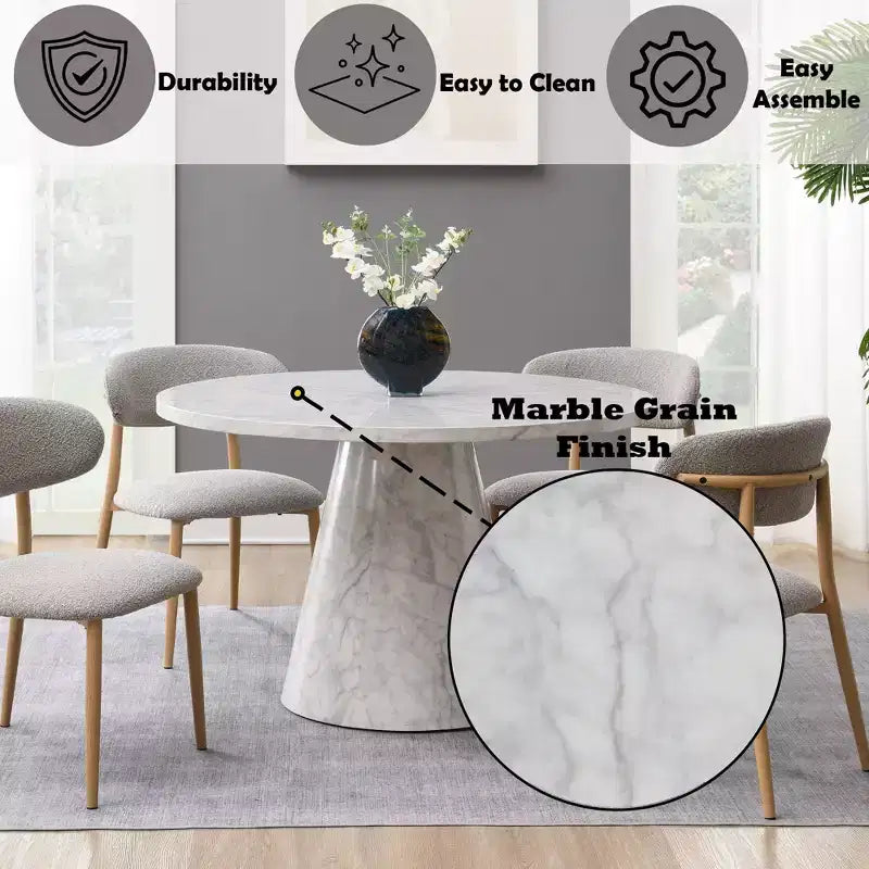 Table à manger ronde à pied Marble-Grain 47