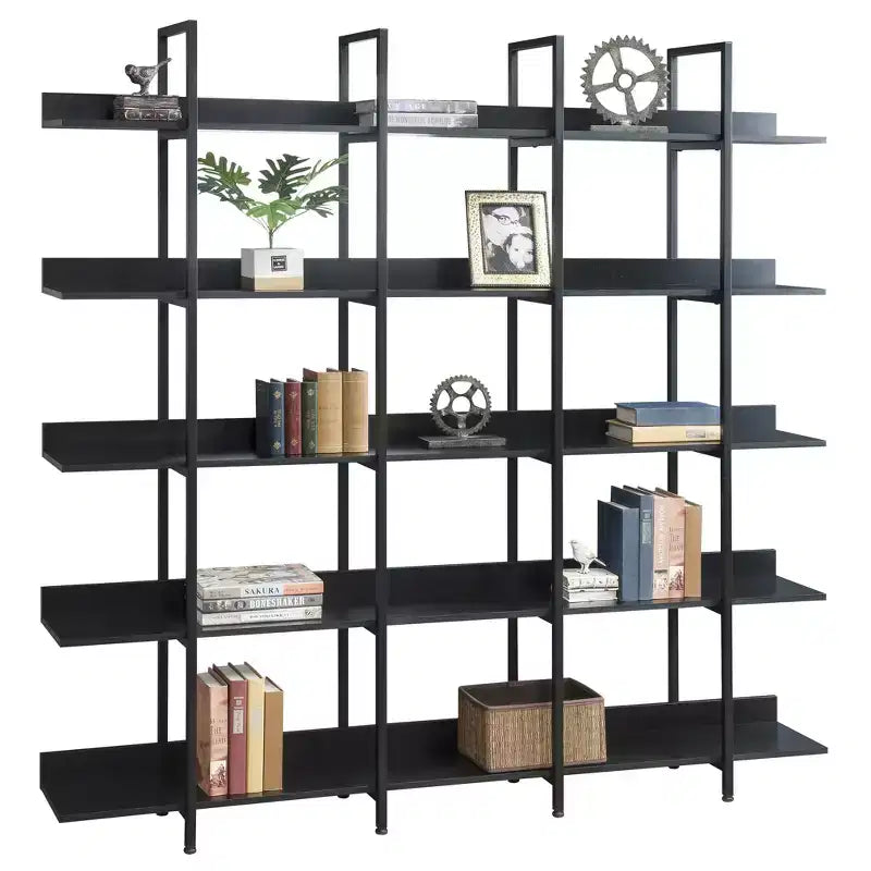 Bibliothèque de style industriel vintage avec cadre en métal et panneau MDF, étagère ouverte pour bureau à domicile