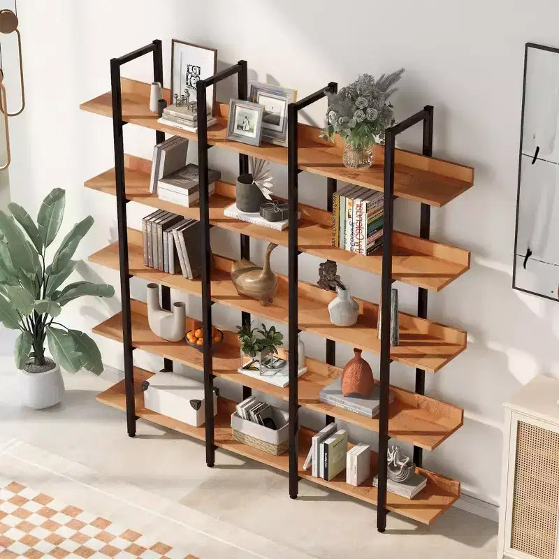 Bibliothèque de style industriel vintage avec cadre en métal et panneau MDF, étagère ouverte pour bureau à domicile