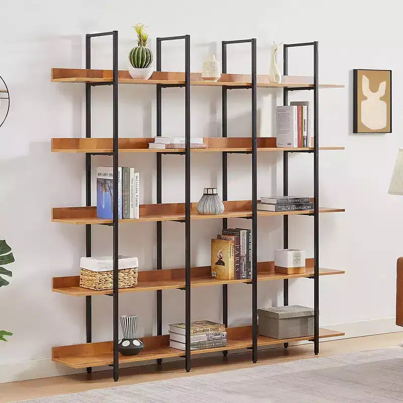 Bibliothèque de style industriel vintage avec cadre en métal et panneau MDF, étagère ouverte pour bureau à domicile