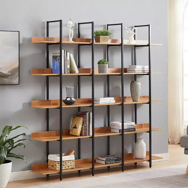 Bibliothèque de style industriel vintage avec cadre en métal et panneau MDF, étagère ouverte pour bureau à domicile