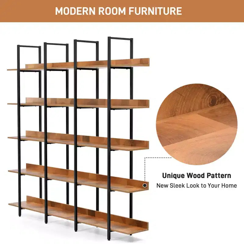 Bibliothèque de style industriel vintage avec cadre en métal et panneau MDF, étagère ouverte pour bureau à domicile