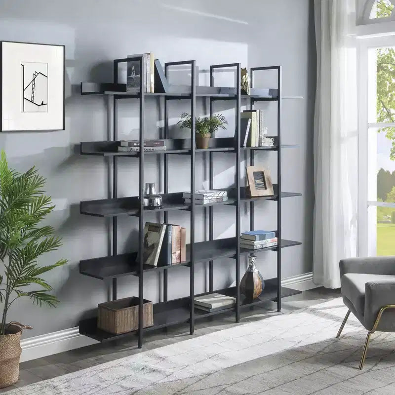 Bibliothèque de style industriel vintage avec cadre en métal et panneau MDF, étagère ouverte pour bureau à domicile