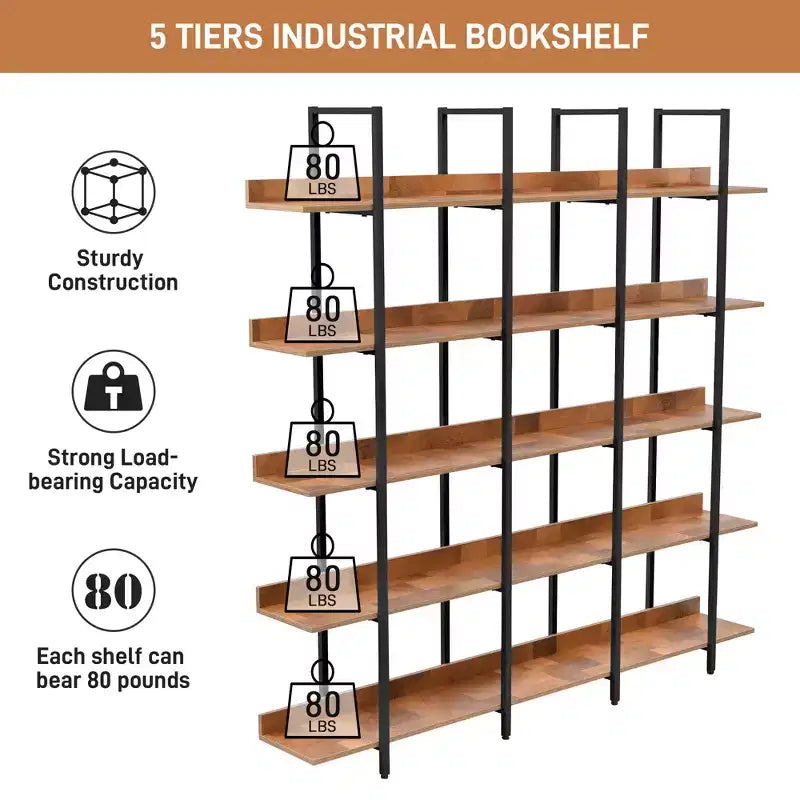 Bibliothèque de style industriel vintage avec cadre en métal et panneau MDF, étagère ouverte pour bureau à domicile