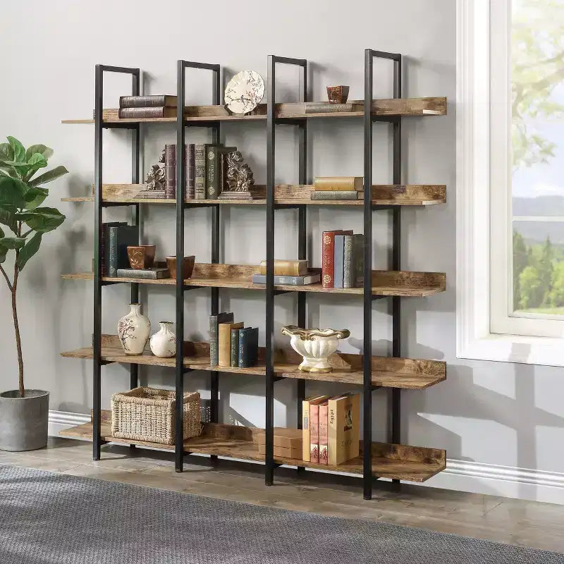 Bibliothèque de style industriel vintage avec cadre en métal et panneau MDF, étagère ouverte pour bureau à domicile