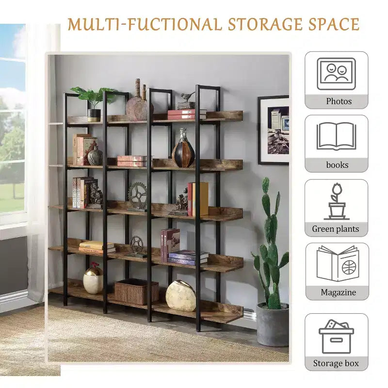 Bibliothèque de style industriel vintage avec cadre en métal et panneau MDF, étagère ouverte pour bureau à domicile