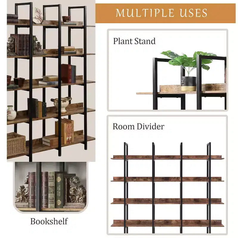 Bibliothèque de style industriel vintage avec cadre en métal et panneau MDF, étagère ouverte pour bureau à domicile