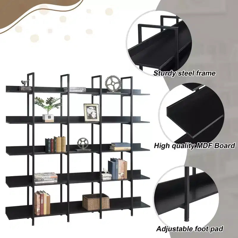 Bibliothèque de style industriel vintage avec cadre en métal et panneau MDF, étagère ouverte pour bureau à domicile