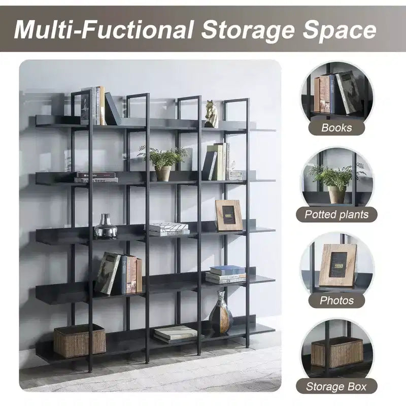 Bibliothèque de style industriel vintage avec cadre en métal et panneau MDF, étagère ouverte pour bureau à domicile